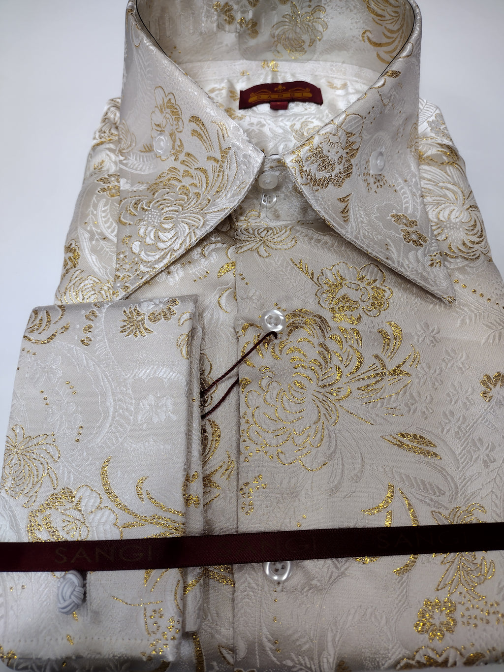 Mens Cream Gold Bird of Paradise Jacquard Fashion Shirt SANGI SORRENTO COLL. 3025