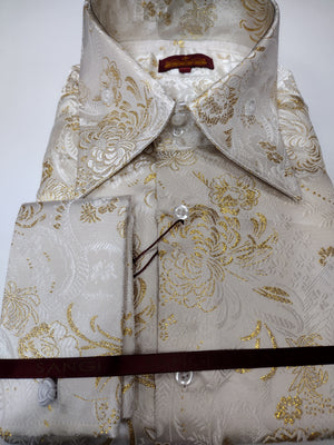 Mens Cream Gold Bird of Paradise Jacquard Fashion Shirt Sangi Sorrento Coll. 3025 Large Mens Cream Gold Bird of Paradise Jacquard Fashion Shirt Sangi Sorrento Coll. 3025 Large