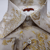 Mens Cream Gold Bird of Paradise Jacquard Fashion Shirt SANGI SORRENTO COLL. 3025