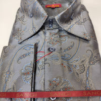 Mens Awesome Gray Paisley Flourish High Collar Shirt SANGI SORRENTO COLL. 3004