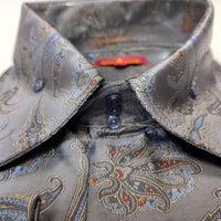 Mens Awesome Gray Paisley Flourish High Collar Shirt SANGI SORRENTO COLL. 3004