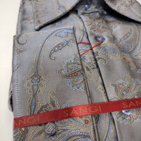 Mens Awesome Gray Paisley Flourish High Collar Shirt SANGI SORRENTO COLL. 3004