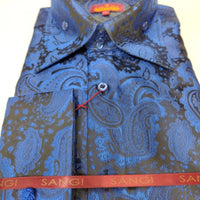 Mens Electric Blue Paisley High Collar Jacquard Shirt SANGI SORRENTO COLL. 3019