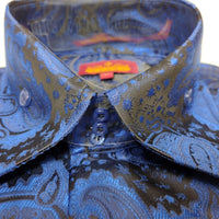 Mens Electric Blue Paisley High Collar Jacquard Shirt SANGI SORRENTO COLL. 3019