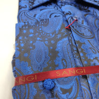 Mens Electric Blue Paisley High Collar Jacquard Shirt SANGI SORRENTO COLL. 3019