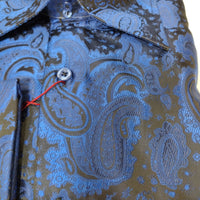 Mens Electric Blue Paisley High Collar Jacquard Shirt SANGI SORRENTO COLL. 3019