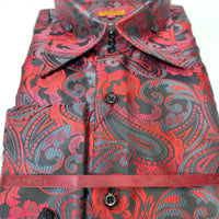 Mens Elegant Red Black Gray Paisley Fashionable Shirt SANGI SORRENTO COLL. 3020