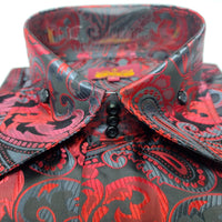 Mens Elegant Red Black Gray Paisley Fashionable Shirt SANGI SORRENTO COLL. 3020