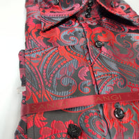 Mens Elegant Red Black Gray Paisley Fashionable Shirt SANGI SORRENTO COLL. 3020