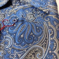 Mens French Blue Silver Foil Imperial Paisley High Collar Shirt SANGI SORRENTO COLL. 3011