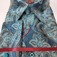 Mens Teal Blue Paisley Jacquard High Collar Shirt SANGI SORRENTO COLL. 3015