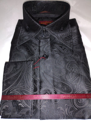 Mens Rich Black Tone on Tone Paisley FC Jacquard Shirt SANGI SORRENTO COLL. 3008