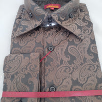 Mens Stunning Chocolate Brown Black Paisley Woven Shirt SANGI SORRENTO COLL 3009