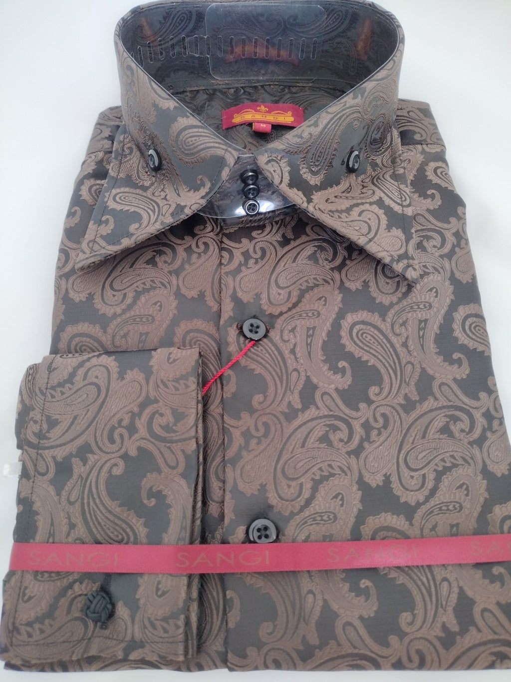 Mens Stunning Chocolate Brown Black Paisley Woven Shirt SANGI SORRENTO COLL 3009