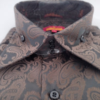 Mens Stunning Chocolate Brown Black Paisley Woven Shirt SANGI SORRENTO COLL 3009