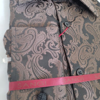 Mens Stunning Chocolate Brown Black Paisley Woven Shirt SANGI SORRENTO COLL 3009