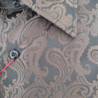 Mens Stunning Chocolate Brown Black Paisley Woven Shirt SANGI SORRENTO COLL 3009