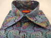 Mens Turquoise Colorful Paisley High Collar F/C Shirt SANGI SORRENTO COLL. 3010