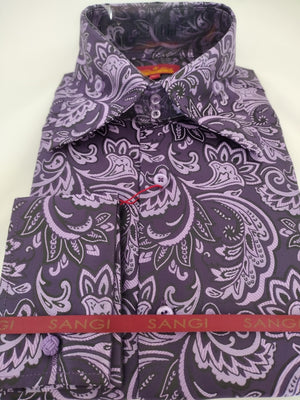 Mens Lavender Purple Paisley Medley High Collar Shirt SANGI SORRENTO COLL. 3014