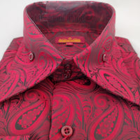 Mens Magnificent Red Shimmer Paisley High Collar Shirt SANGI SORRENTO COLL. 3016