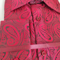 Mens Magnificent Red Shimmer Paisley High Collar Shirt SANGI SORRENTO COLL. 3016