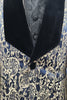 Mens Elegant Navy Blue Damask Black Velvet Collar Formal Dress Jacket BBT3643