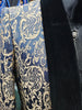 Mens Elegant Navy Blue Damask Black Velvet Collar Formal Dress Jacket BBT3643