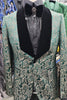 Mens Elegant Hunter Green Damask Black Velvet Collar Formal Dress Jacket BBT3643