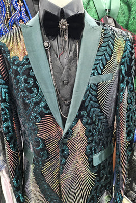 Mens Hunter + Teal Green Color Changing Sequin Formal Tux Jacket BBT3612-5