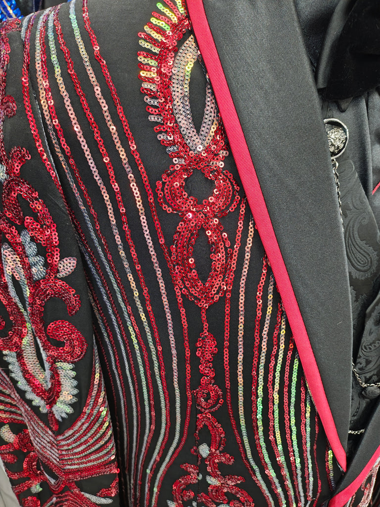 Mens Red Color Changing Sequin Formal Dress Jacket XBBT3636