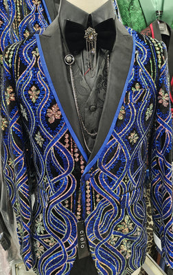 Mens Royal Blue Color Changing Sequin Formal Dress Jacket BBT3616-1