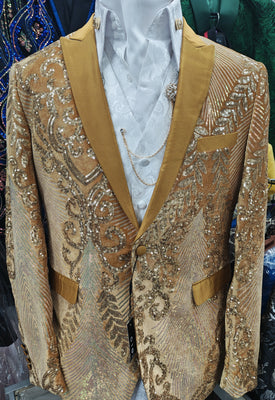 Mens Gold Velvet Color Changing Sequin Formal Tux Jacket BBT3612-7