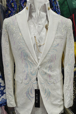Mens White Unicorn Color Changing Sequin Formal Tux Jacket BBT3615