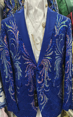 Mens Royal Blue Rose Color Changing Sequin Formal Tux Jacket BBT3615