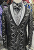 Mens Black Silver Filigree Foil Formal Dress Jacket Double Lapel Feature BB3683