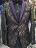 Mens Black Purple Gold Foil Filigree Formal Dress Jacket w/ Double Lapel Feature BB3683