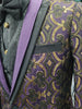 Mens Black Purple Gold Foil Filigree Formal Dress Jacket w/ Double Lapel Feature BB3683