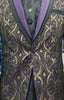Mens Black Purple Gold Foil Filigree Formal Dress Jacket w/ Double Lapel Feature BB3683