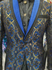 Mens Royal Blue Multi Gold Foil Filigree Formal Dress Jacket Shawl Collar BB3683