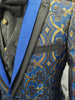 Mens Royal Blue Multi Gold Foil Filigree Formal Dress Jacket Shawl Collar BB3683