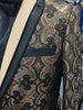Mens Black Gold Foil Filigree Formal Dress Jacket Double Collar Design BB3683