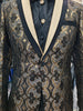 Mens Black Gold Foil Filigree Formal Dress Jacket Double Collar Design BB3683
