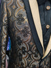 Mens Black Gold Foil Filigree Formal Dress Jacket Double Collar Design BB3683