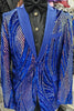 Mens Magnificent Royal Blue Multi Color Sequin Formal Dress Jacket BBT3611-3