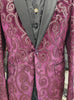 Mens Burgundy Plum Velvet Sequin Paisley Peak Lapel Formal Dinner Jacket B6362-14