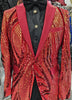 Mens Magnificent Hot Red + Gold Embellished Sequin Formal Dress Jacket BBT3611-4