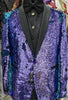 Mens Purple Teal Mermaid Color Change Sequin Tuxedo Jacket B6326-1