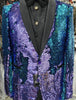 Mens Purple Teal Mermaid Color Change Sequin Tuxedo Jacket B6326-1