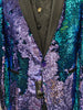 Mens Purple Teal Mermaid Color Change Sequin Tuxedo Jacket B6326-1