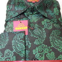 Mens Magnificent Black Green Foil Paisley Design Jacquard Shirt SANGI MONACO COLL 2121